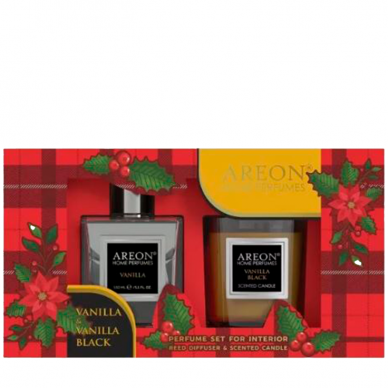 "Areon Home Perfumes" Išskirtinis namų kvapo su lazdelėmis ir žvakės rinkinys Vanilla Black, 150ml